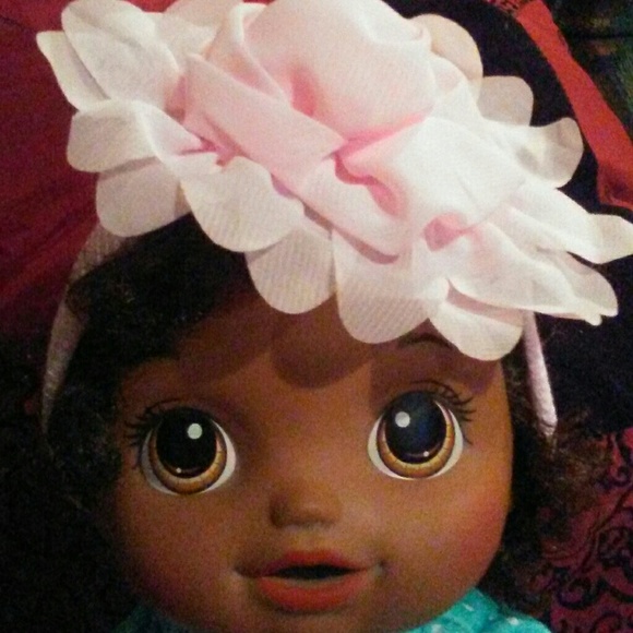 Pink silky flower baby/toddler hat - Picture 3 of 6